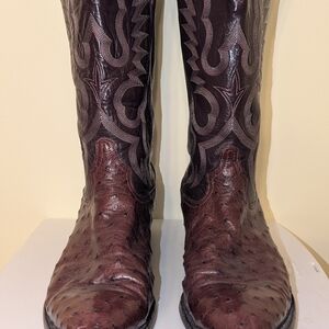 Tony Lama Burgundy Ostrich Leather Western Boots